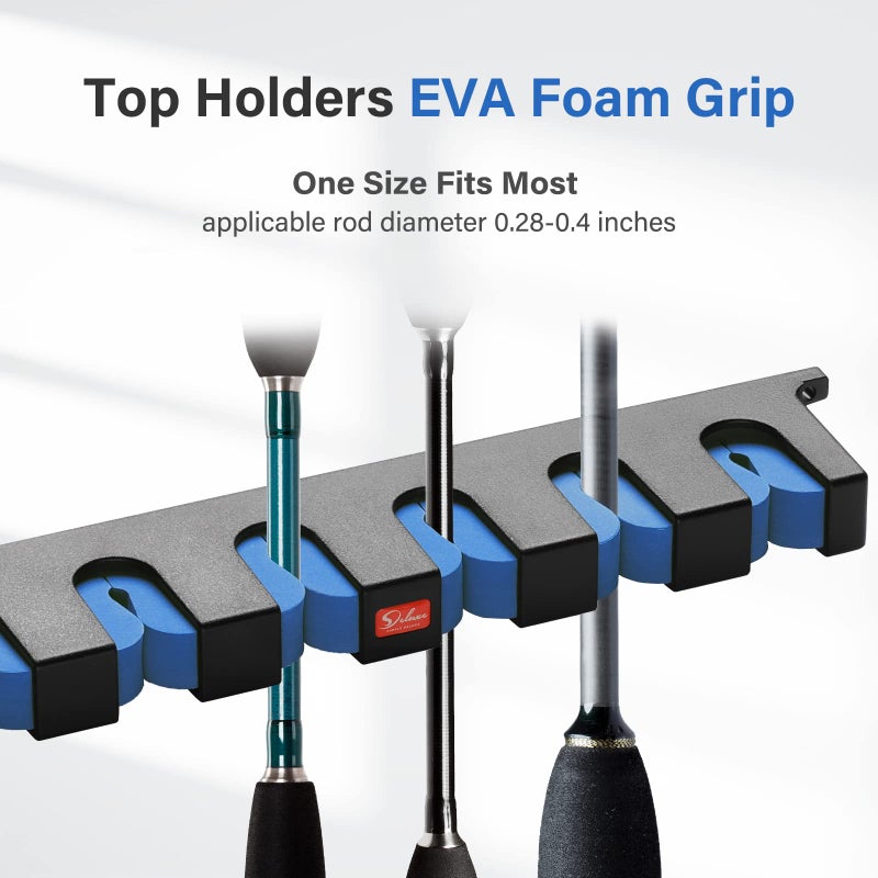 Simple Deluxe Vertical Fishing Rod Holders Wall-Mounted - Simple Deluxe Fishing Rod Rack, Great Fishing Pole Holder and Rack for Garage, Store 6 Rods or Combos in 13.6 Inches, Vertical 6 Rod Racks, 1 Pair Blue - Image 4